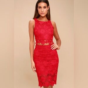 Lulu's Look at Me Wow Red Lace Two-Piece Set